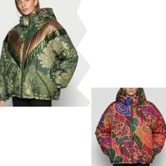 FARM RIO Cool Green Leopard Reversible Puffer Jacket Size Large NWT - Picture 4 of 13